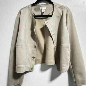 H&M Light Beige Faux Suede Jacket Blazer Size L Neutral Layering